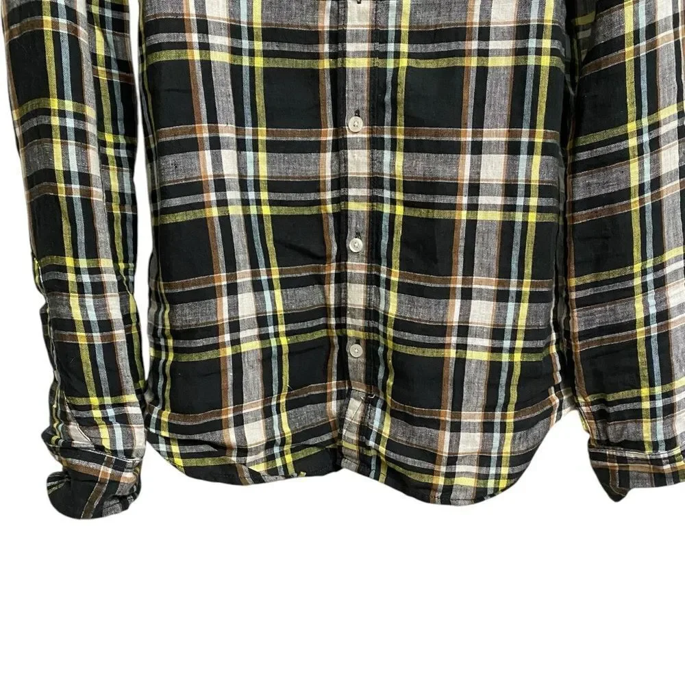 LL Bean Signature Men's Slim Fit Button Up Linen Shirt Size M Plaid Preppy